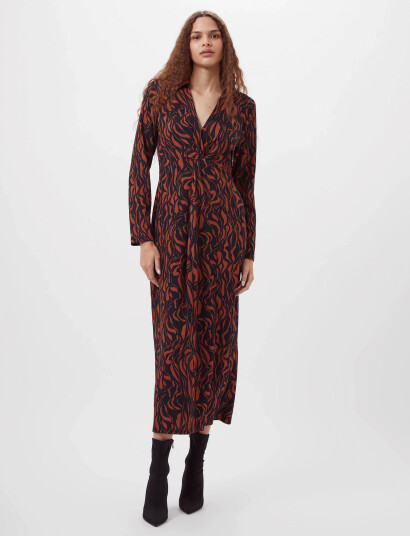 French Connection Zaria Textured Midi Dress - Brown - S