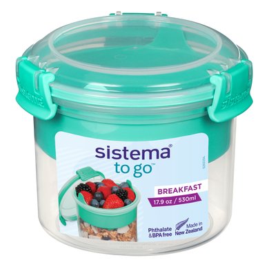 sistema® Breakfast TO GO-frokostbeholder, inkl. skje, 530 ml, blågrønn