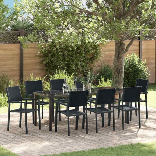 9 Delt Hage Spisesett Svarte Poly Rattan