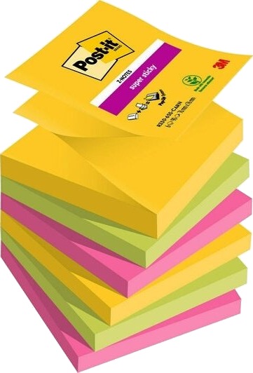 Post It R330 6Ssrio Eu Firkant Blå Rosa Gult Papir 76 Mm 76 Mm