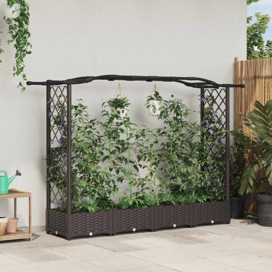 vidaXL Hevet Bed med Trellis og Tak Brun 207 x 40 x 123 cm PP