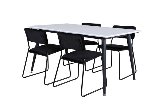 Venture Design Jimmy & Kenth spisegruppe Svart/hvit 4 stoler & bord 150 x 90 cm
