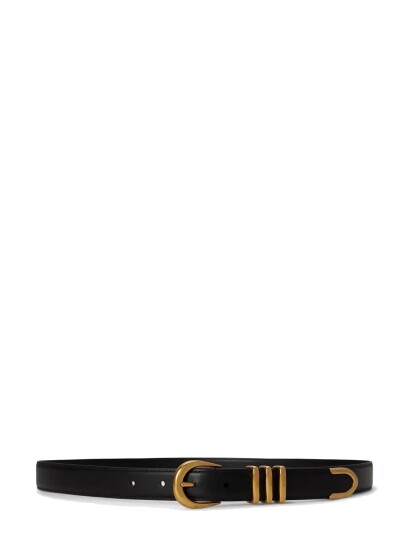Lauren Ralph Lauren Metal Keeper Leather Skinny Belt Black M