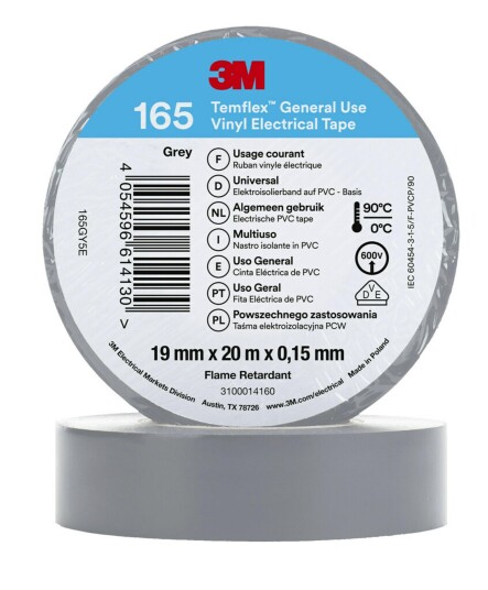 3M Temflex 165 Grå Vinyltape 20m x 19mm for Elektroverktøy 3M Temflex 165 Grå Vinyltape 20m x 19mm for Elektroverktøy