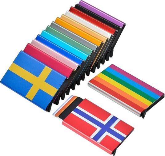 Kortholder med RFID beskyttelse. Pop up. Sverige Flag