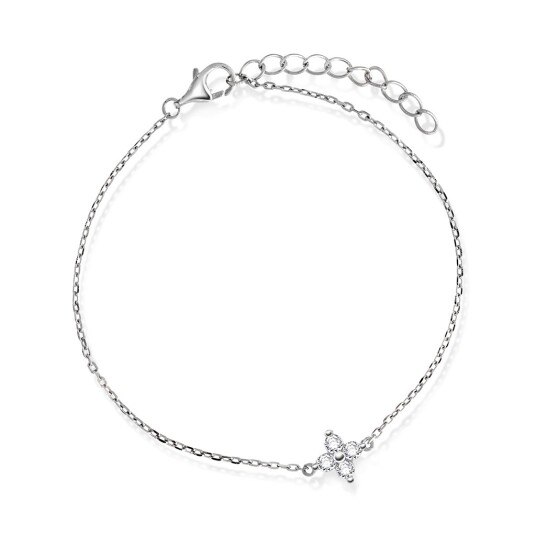 Pan Jewelry, Blomst armbånd i 925 rhodinert sølv med zirkonia
