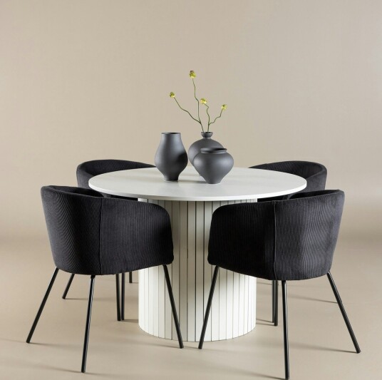 Venture Home Härön Spisegruppe 110 cm Rund med 4 Berit stoler Hvid/Sort