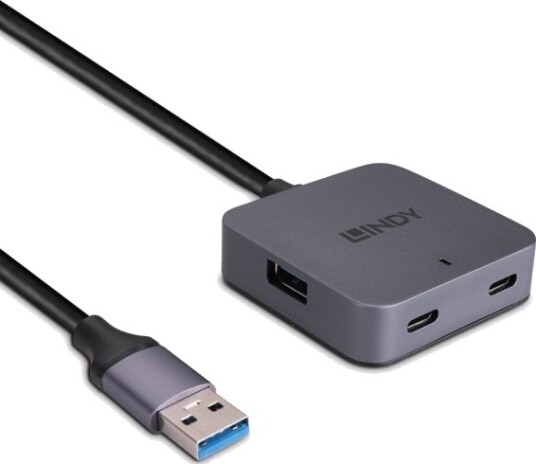 Lindy USB 3.2 Gen 1 Hub Type-A og Type-C 5000 Mbit/s 5 m Svart Grå Aluminium
