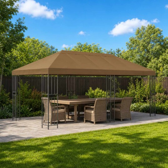 vidaXL Hage Gazebo 6 x 3 m Gråbrun Polyester og stål 190 gsm