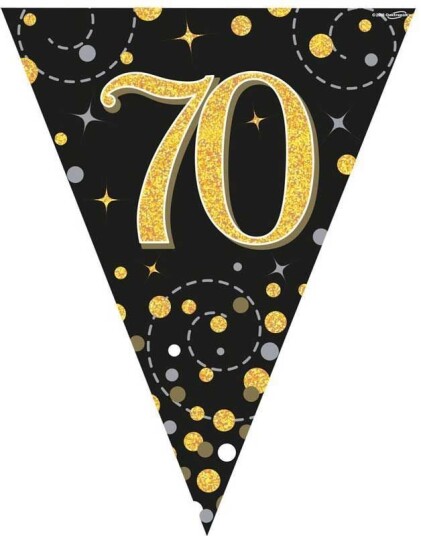 70 års Feiring Svart og Gullfarget Banner med 11 Flagg   3,9 Meter