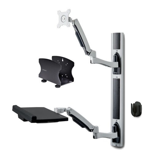 StarTech Wall Mount Workstation, VESA Mount For 32" Monitors (22lb/10kg), Fully Articulating Arms For Single Monitor Mount & Keyboard Tray, Includes