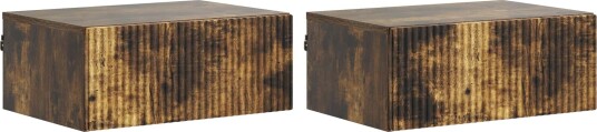  Vegghengt Nattbord med skuff 2 pcs Røkt Eik 49 x 34,5 x 20 cm