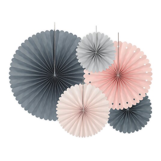 PartyDeco Papirvifter Grå/Fersken/Rosa Miks - 5-pakning