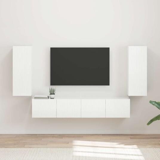 TV vegghyllesett 4 pcs Høyglanset hvit Konstruert tre TV vegghyllesett 4 pcs Høyglanset hvit Konstruert tre