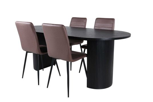 Venture Design Bianca & Windu spisegruppe Brun/svart 4 stoler & bord 200 x 90 cm