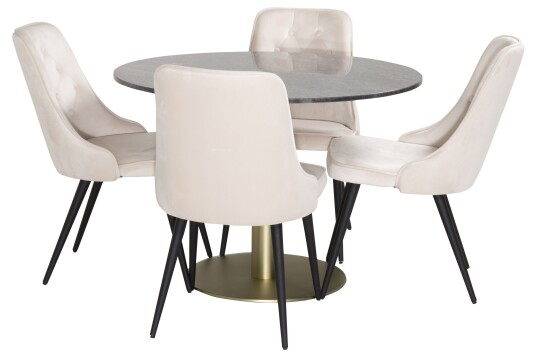 Venture Home Estelle Spisegruppe 106 cm Rund med 4 Velvet Stoler Beige
