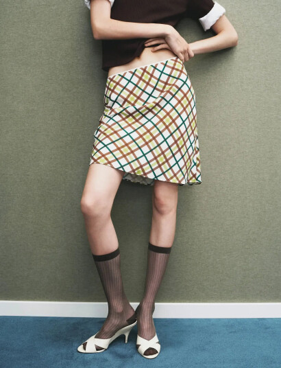 Mango Short Check Skirt - Cream - L Mango Short Check Skirt - Cream - L