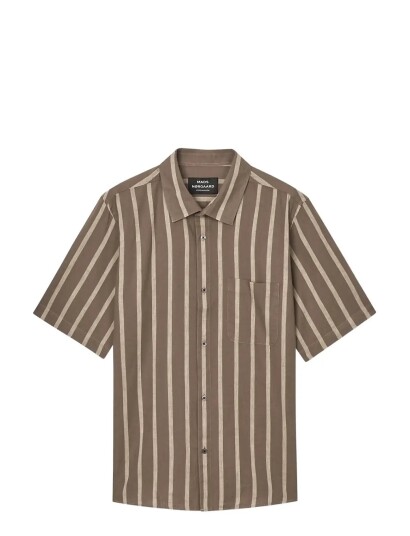 Mads Nørgaard Cotton Linen Victor Stripe Shirt Ss Brown XL