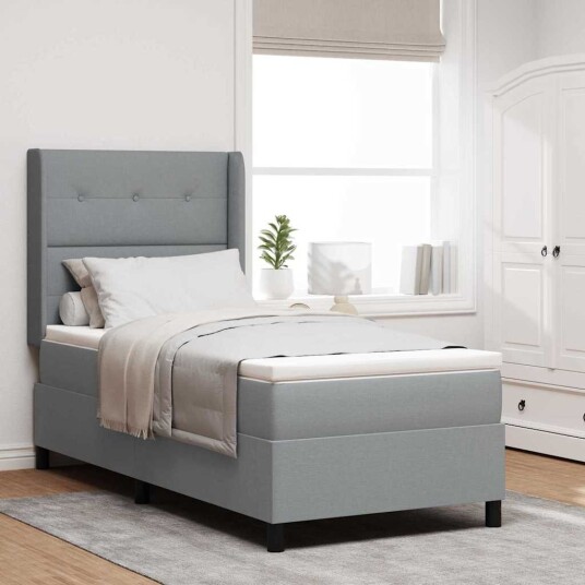 Box Spring Seng med Madrass & LED Lys Lys grå 100x200 cm Stoff