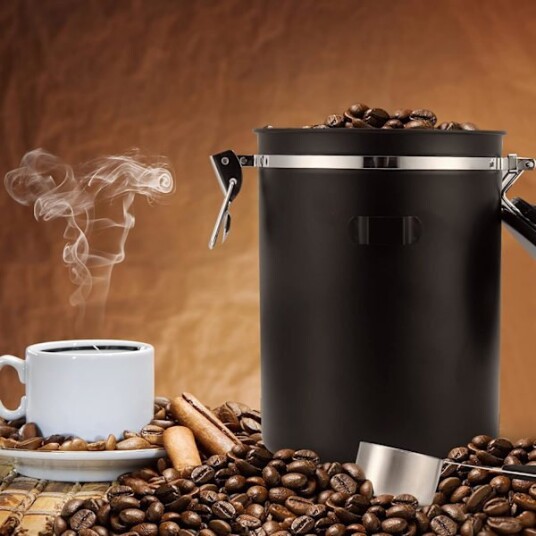 1500ML Kaffeboks for malt kaffe Kaffebønnebeholdere Lufttett kaffeoppbevaringsboks med skje Svart