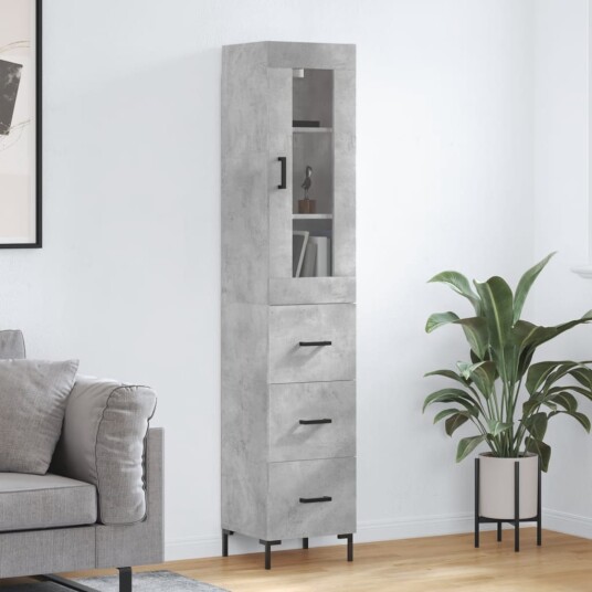 vidaXL Highboard betonggrå 34,5x34x180 cm konstruert tre 8720845486594