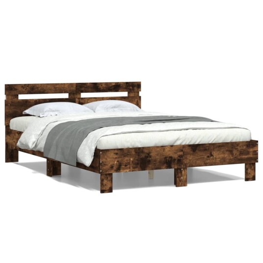  Sengeramme med hodegavl og LED røkt eik 120x190 cm 8721012247956