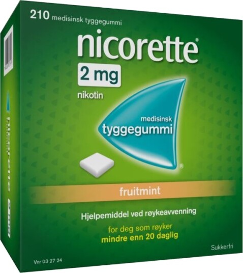 Nicorette Tyggegummi 2mg Fruitmint 210 ENPAC