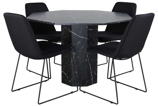 Venture Design Marbs & Muce spisegruppe Svart/svart 4 stoler & bord 110 cm
