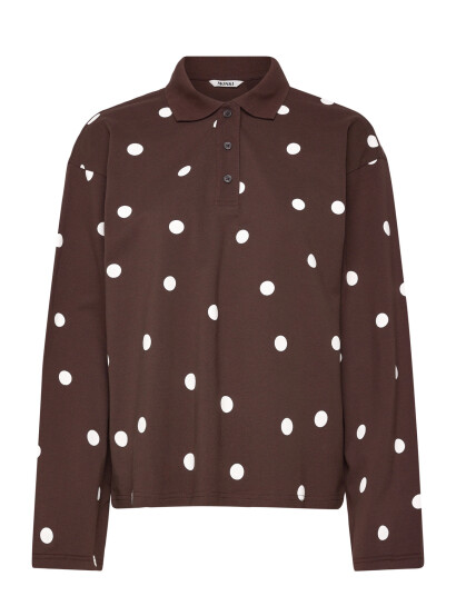 Monki Long Sleeved Cotton Polo Top Brown S