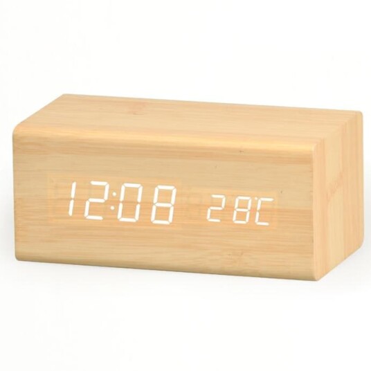 Digital LED vekkerklokke med temperatur Hvit/Tre Digital LED vekkerklokke med temperatur Hvit/Tre