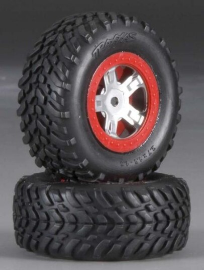 Traxxas 7073A SCT Tire On SCT Red Wheel 1/16 Slash 2