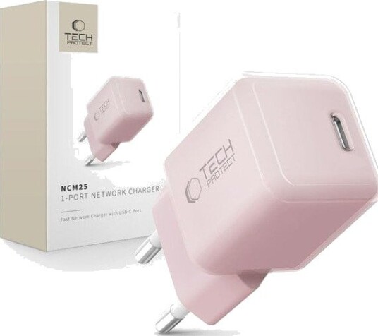 Tech-Protect 25W USB-C PD Vegglader - Babyrosa