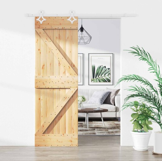 Skyvedør Naturlig og Hvit 70 x 210 cm Massiv Furu Tre Skyvedør Naturlig og Hvit 70 x 210 cm Massiv Furu Tre