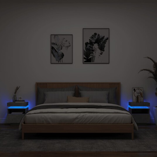 Nattbord med LED 2 stk betonggrå 40x39x48,5 cm 836791