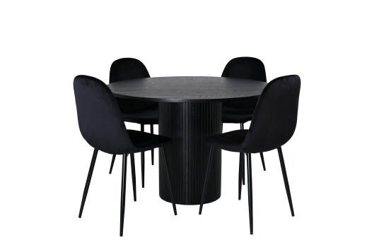 Venture Home Bianca Spisegruppe 110 cm Rund med 4 Polar Stoler Sort