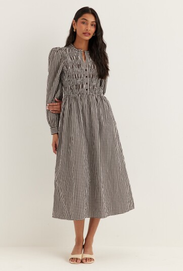 Bubbleroom V neck Cotton Smock Dress