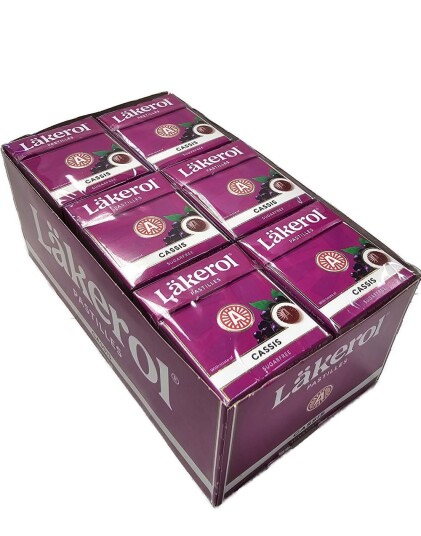 24 stk Läkerol Sugarfree Cassis / Sukkerfrie Pastiller med Solbærsmak Hel Eske 600 gram