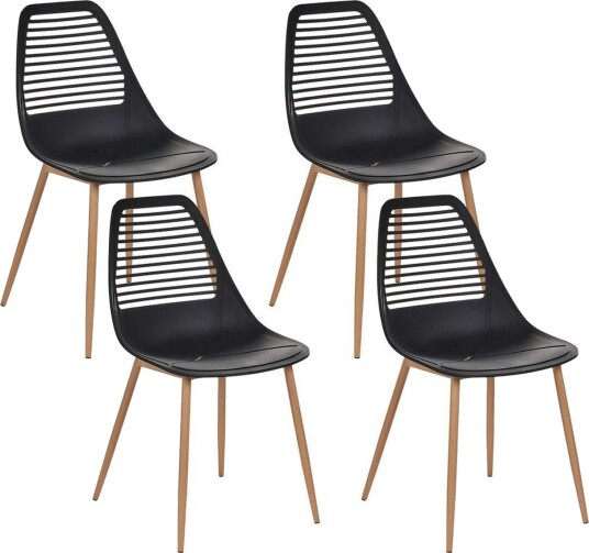 Matsalsstol Beliani Montello set om 4 Beige-Ljust Trä Black -