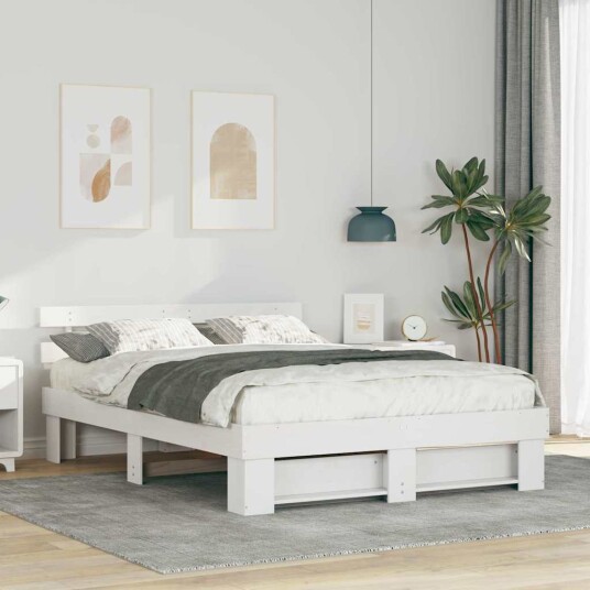  Sengestamme med hodegjerde Hvit 160 x 200 cm Heltre furu
