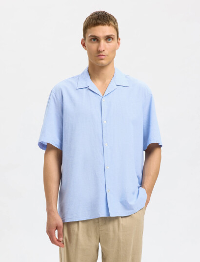 Selected Slhrelaxnew-Linen Shirt Ss Resort - Blue - S