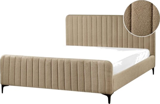 Seng med lamellramme Lunan Taupe svart/Bouclé 160x200 cm