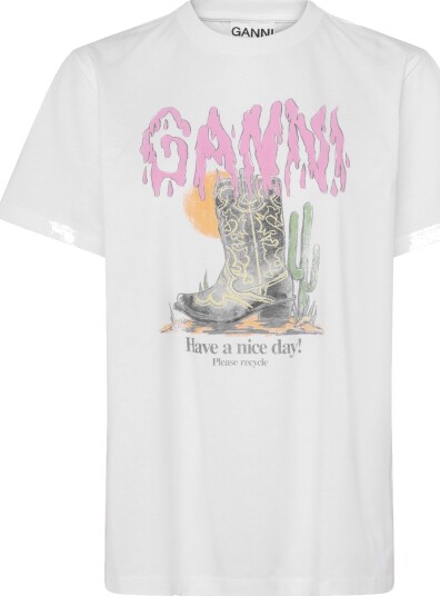 Ganni White Western Boot Print T Shirt White XL