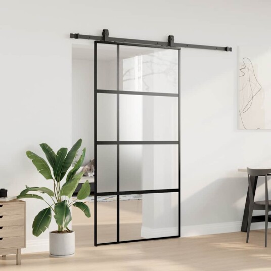 vidaXL Skyvedør med monteringssett svart 102,5x205 cm herdet glass