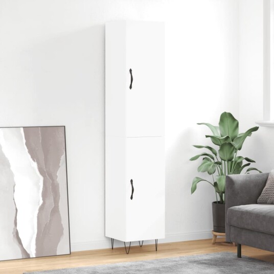  Highboard hvit 34,5x34x180 cm konstruert tre