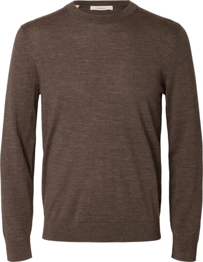 Selected Slmtray Ls Knit Merino Crew Neck Noos   Brown   S