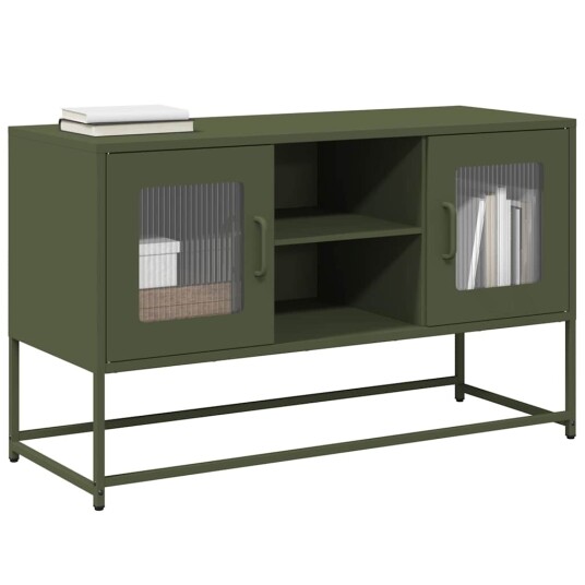 TV benk olivengrønn 100,5x39x60,5 cm stål