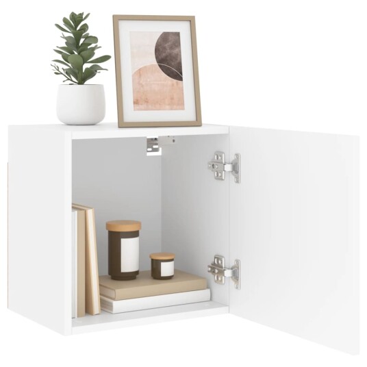 Vegghengt TV benk hvit 40,5x30x40 cm konstruert tre Vegghengt TV benk hvit 40,5x30x40 cm konstruert tre