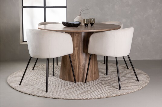 Lanzo Matgruppe 120 cm Rund med 4 Berit Stoler Natur