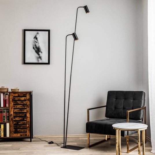 Euluna Gulvlampe Mono II, 2 lyskilder, svart/gull