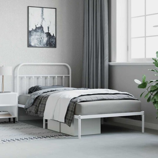 vidaXL Sengeramme i metall med hodegavl hvit 100x200 cm 8720845881658